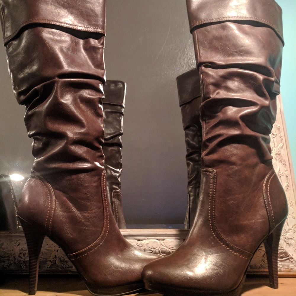 Brown knee high boots